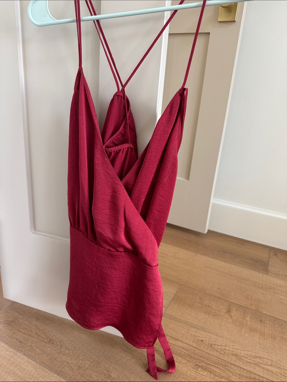 Express Burgundy Crinkle Satin Cami with Strappy Back